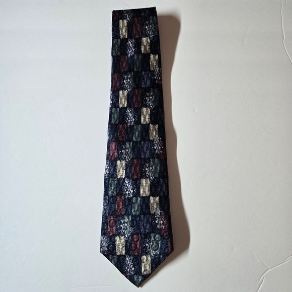 Van Heusen Other - Van Heusen Silk Tie Men's Geometric Pattern Blue Burgundy Green Necktie